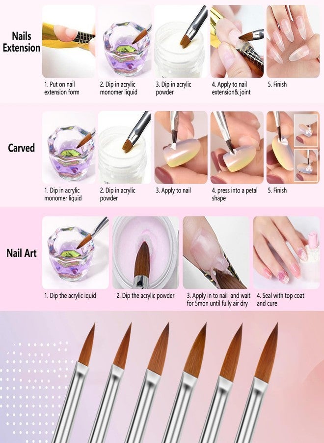 LIONVISON Acrylic Nail Brush Dappen Dish Set - 6Pcs Acrylic Nail Brush and 2Pcs Crystal Dappen Dish with Lid for Acrylics Nails, Monomer Dishs Nail Glass Cup Nail Art Brushs Set for Acrylics Nails Liquid Powder - Image 5